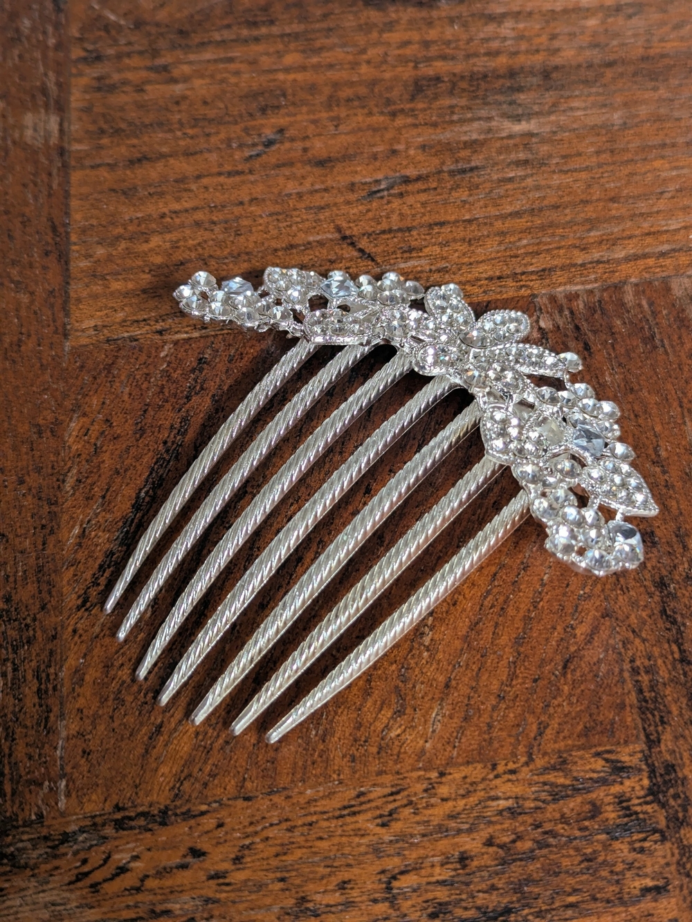 Vintage Rhinestone Floral Hair Comb Silver Tone Bridal Hair Accessory